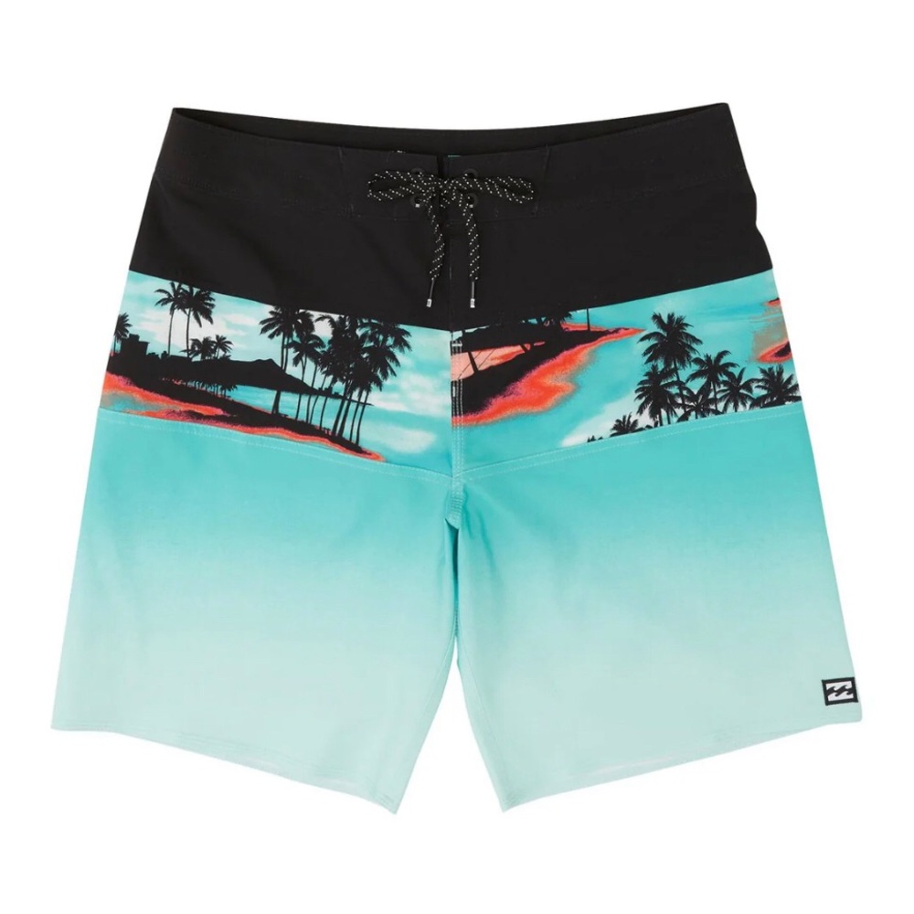 Billabong Teal, Black & Coral Palm-Strip Boardshorts